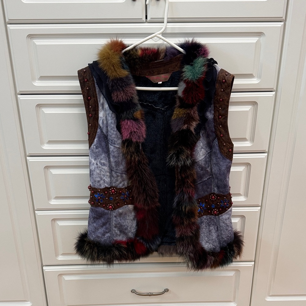 Pretty Angel Multicolor Fur Trim Vest